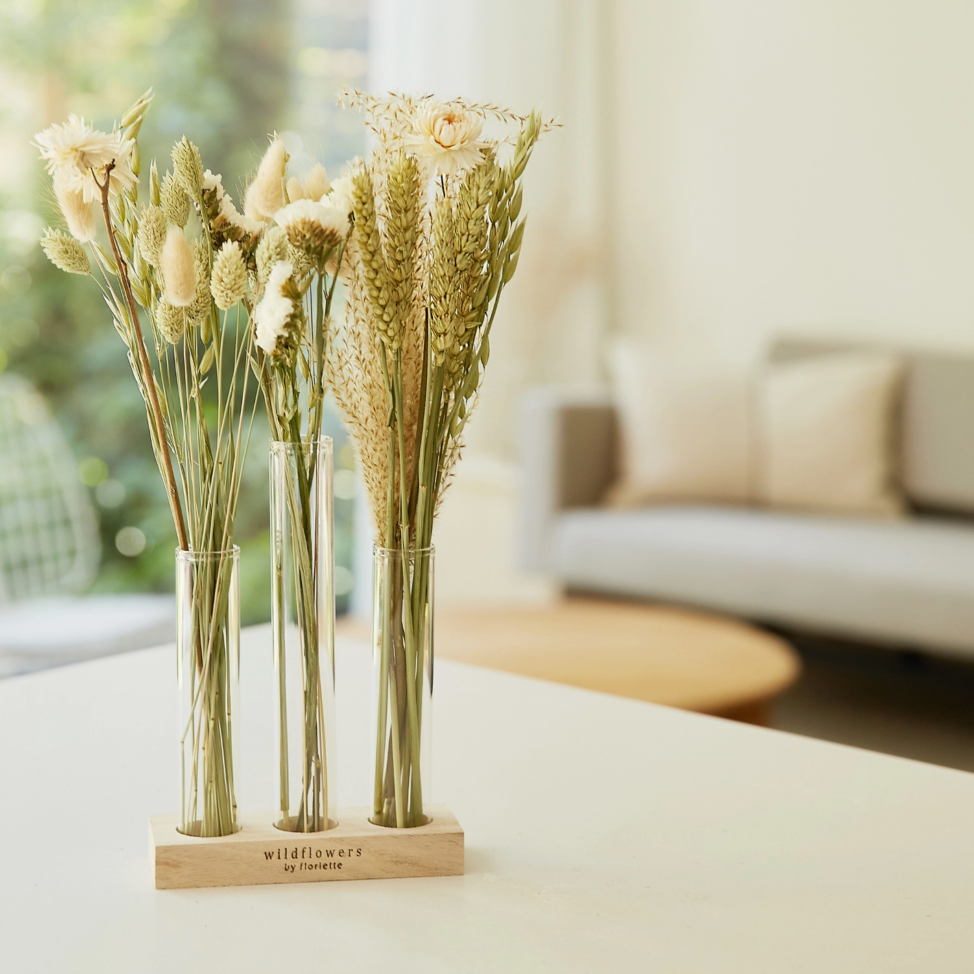 Dried Wildflowers and Trio of Vases | White