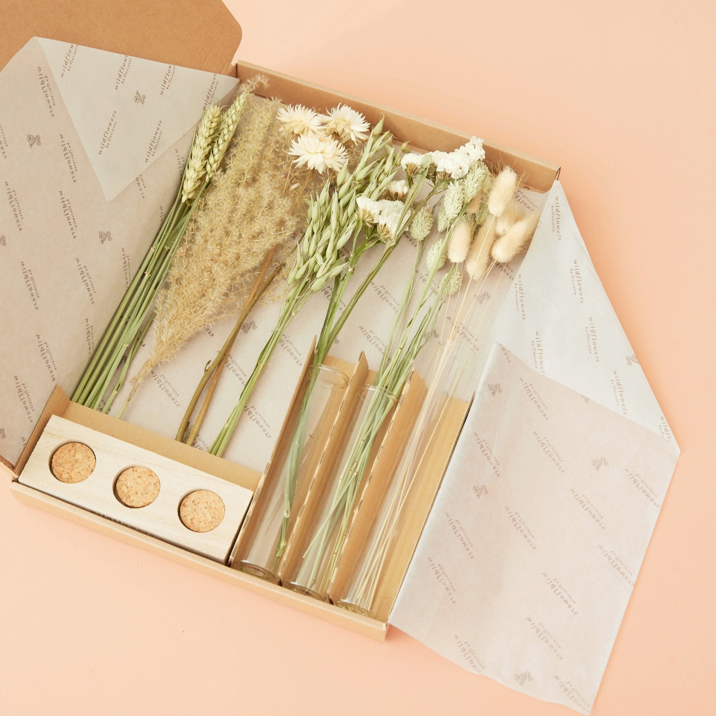Dried Wildflowers and Trio of Vases | White