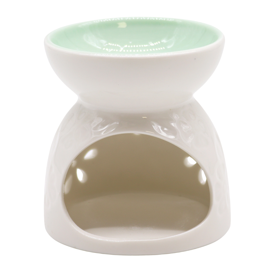 Classic White Oil Burner - Floral with Teal Well
