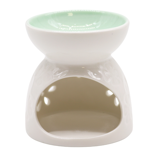 Classic White Oil Burner - Floral with Teal Well