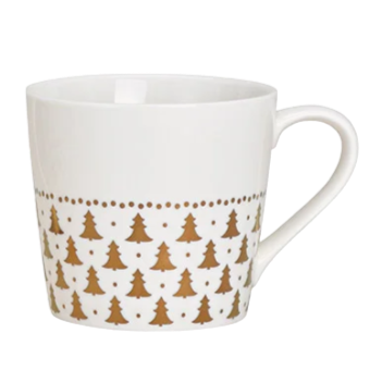 white and gold christmas mug