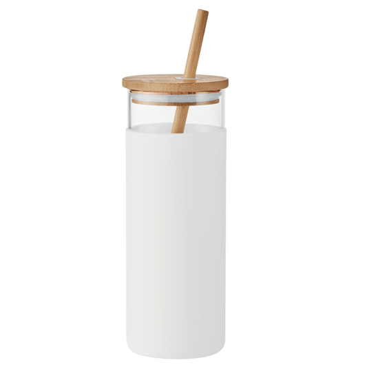 Glass Tumbler with Bamboo Lid and Straw