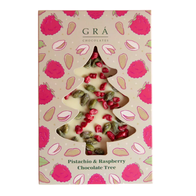 Grá Chocolates Pistachio and Raspberry Christmas Tree