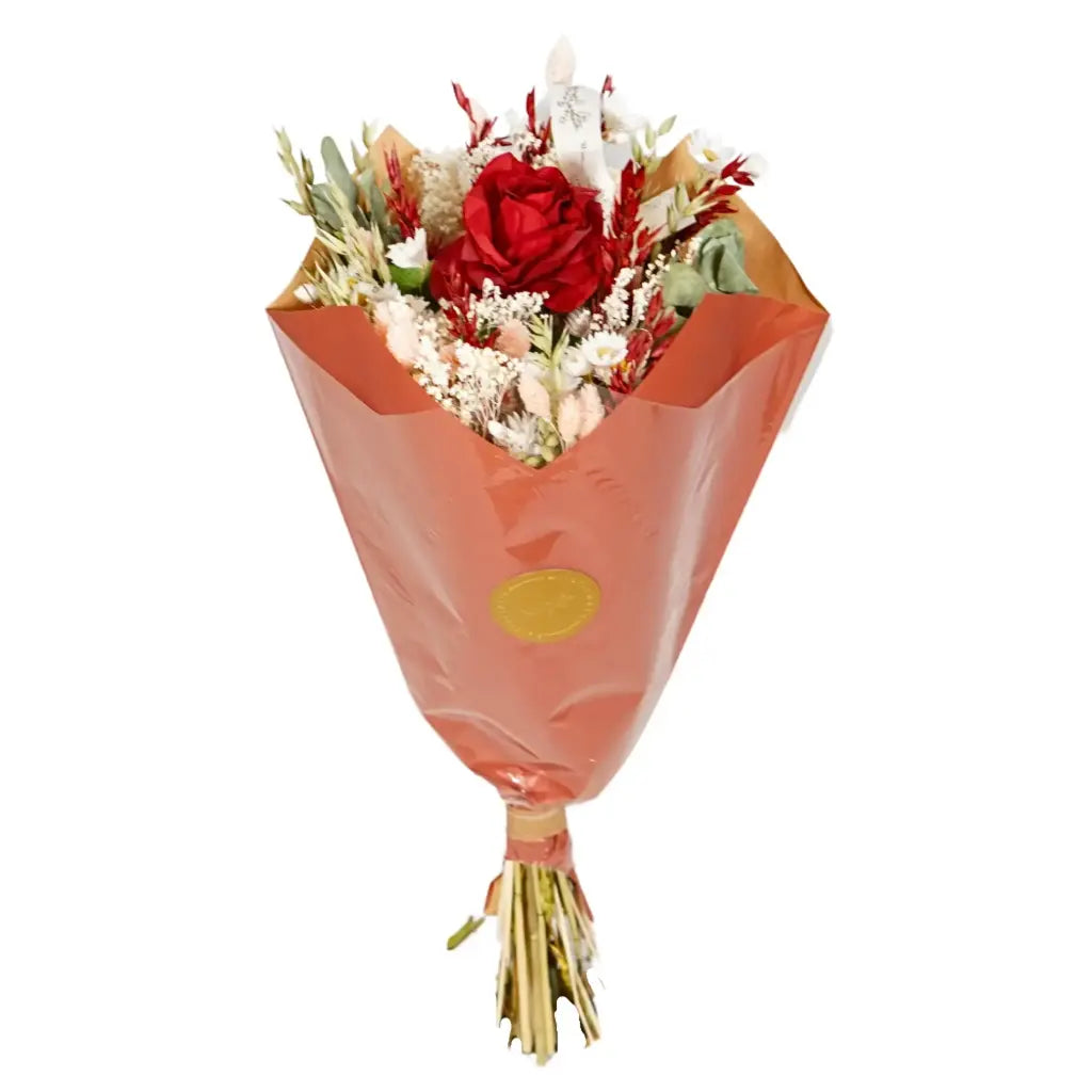 Dried Flower Bouquet & Silk Red Rose