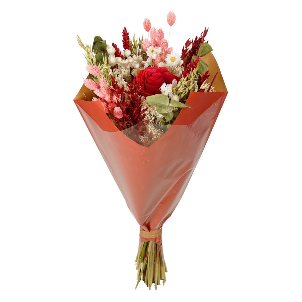 Dried Flower Bouquet & Silk Red Rose
