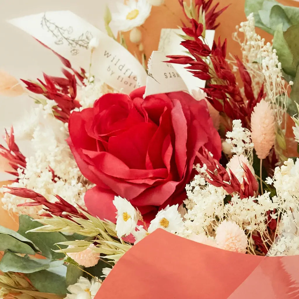 Dried Flower Bouquet & Silk Red Rose