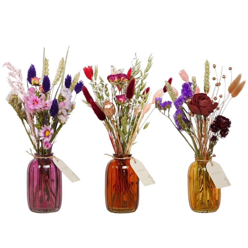 Dried Flower Bunch In Glass Vase