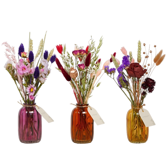 Dried Flower Bunch In Glass Vase