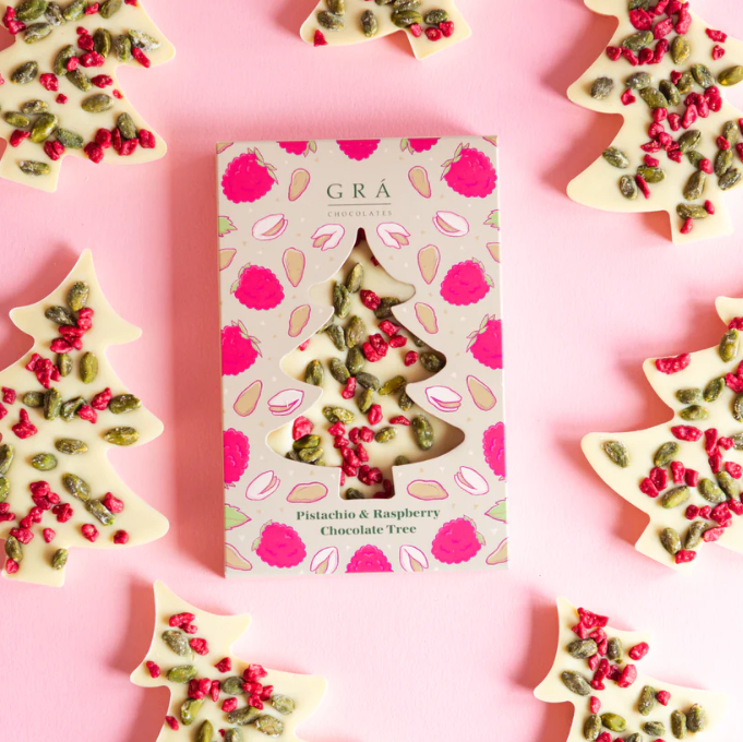 Grá Chocolates Pistachio and Raspberry Christmas Tree