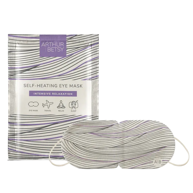 Self-heating eye mask with packaging on a white background