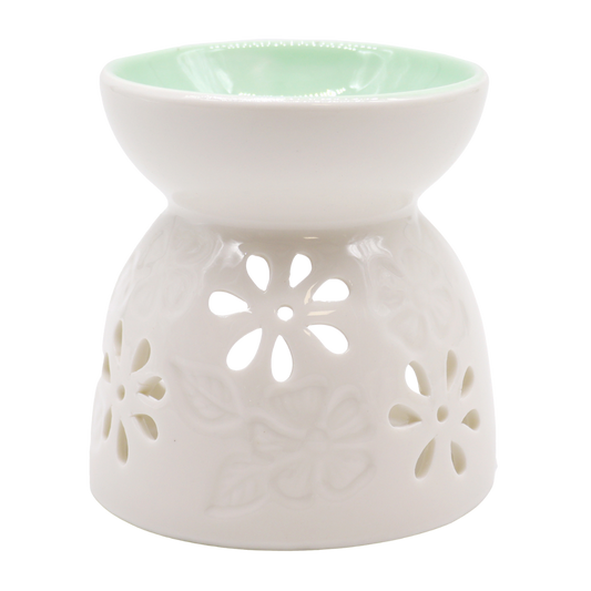 Classic White Oil Burner - Floral with Teal Well